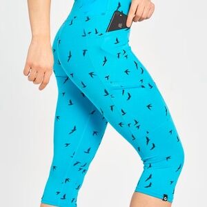 Oiselle pockito knickers bold blue flying birds. Sz 8. NWT